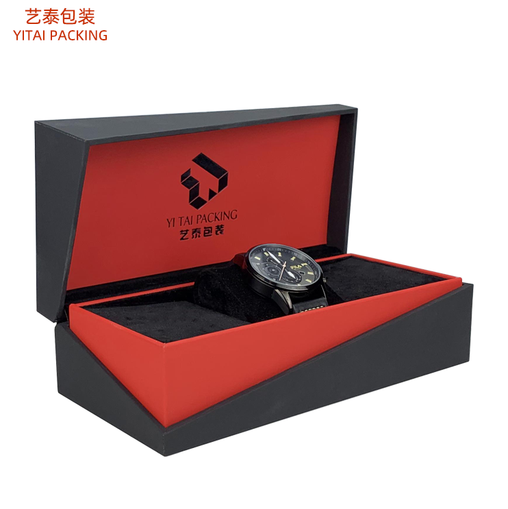 黑色PU皮斜开翻盖手表盒